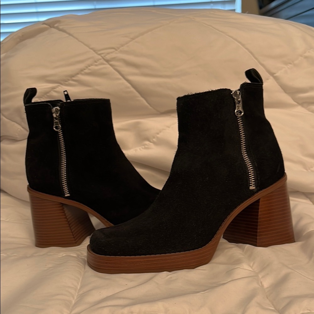 Black Suede Ankle Boots with Zipper copper key